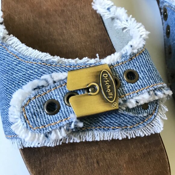 NEW Re/Done x Dr Scholl's Sandals Womens 36 6 Blue Washed Denim Wood Sole Buckle - Picture 5 of 11